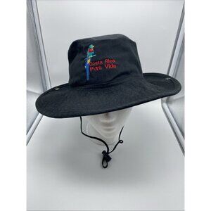 Black Costa Rica Pura Vida Floppy Style Hat w/ Chin Strap Medium